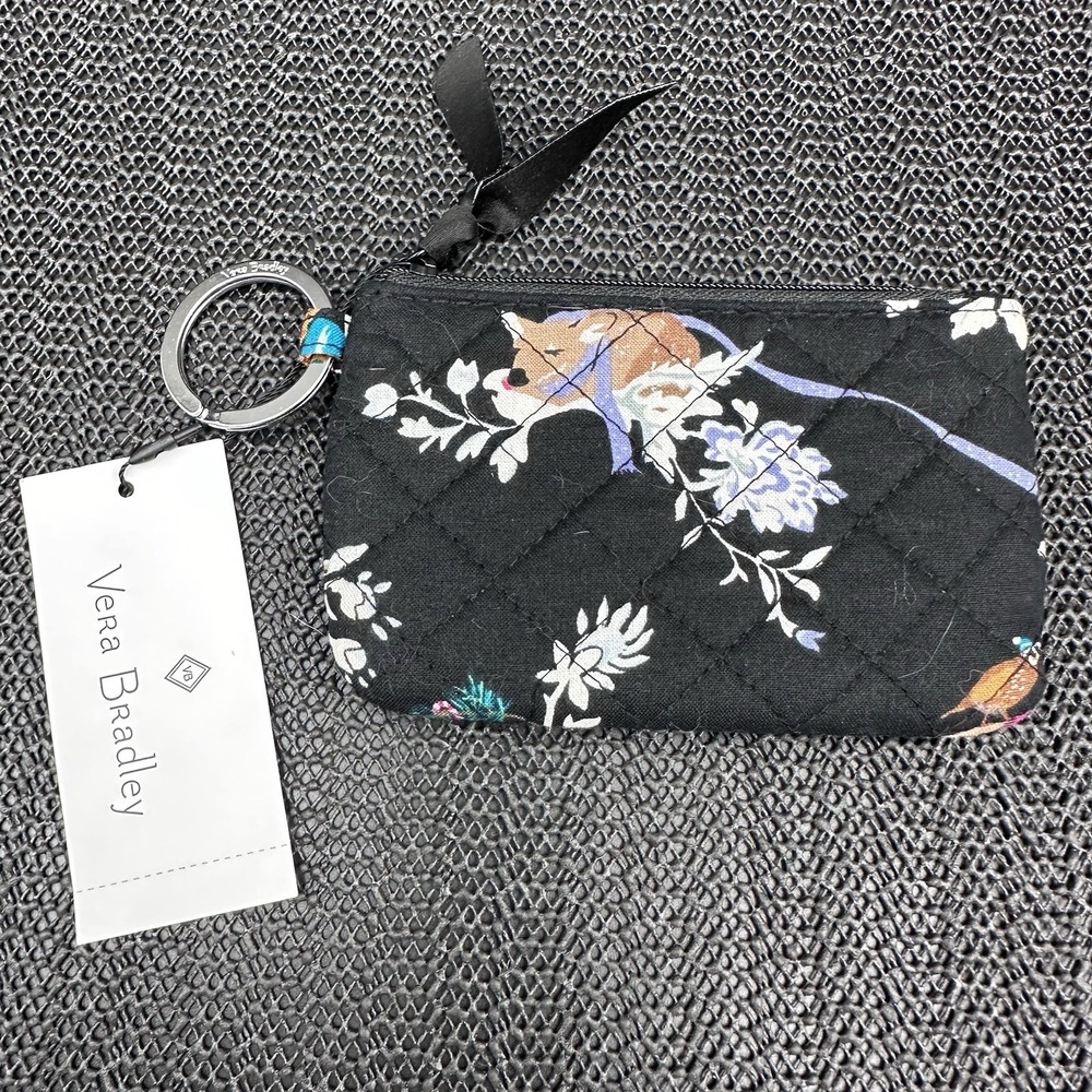 Vera Bradley Zip ID Case Merry Mischief Quilted Coin Purse Key Ring Wallet NWT